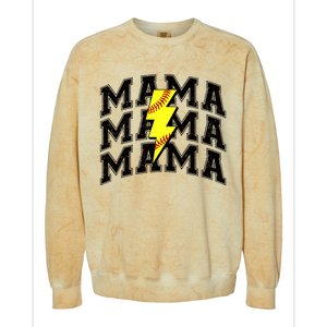 Softball Mama Distressed Lightning Bolt Mom Colorblast Crewneck Sweatshirt