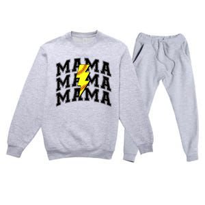 Softball Mama Distressed Lightning Bolt Mom Premium Crewneck Sweatsuit Set