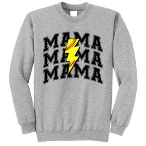 Softball Mama Distressed Lightning Bolt Mom Tall Sweatshirt