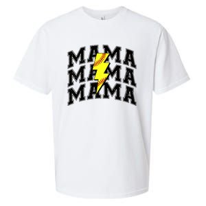 Softball Mama Distressed Lightning Bolt Mom Sueded Cloud Jersey T-Shirt