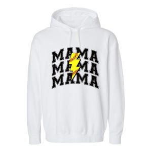 Softball Mama Distressed Lightning Bolt Mom Garment-Dyed Fleece Hoodie