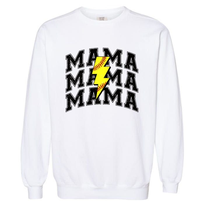 Softball Mama Distressed Lightning Bolt Mom Garment-Dyed Sweatshirt