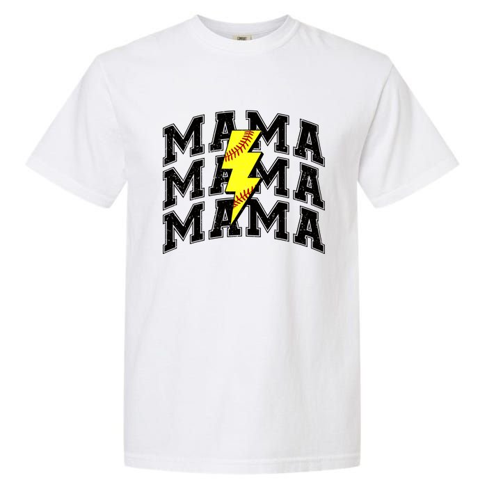 Softball Mama Distressed Lightning Bolt Mom Garment-Dyed Heavyweight T-Shirt