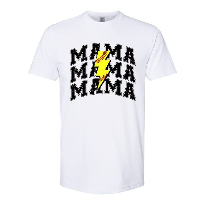 Softball Mama Distressed Lightning Bolt Mom Softstyle CVC T-Shirt