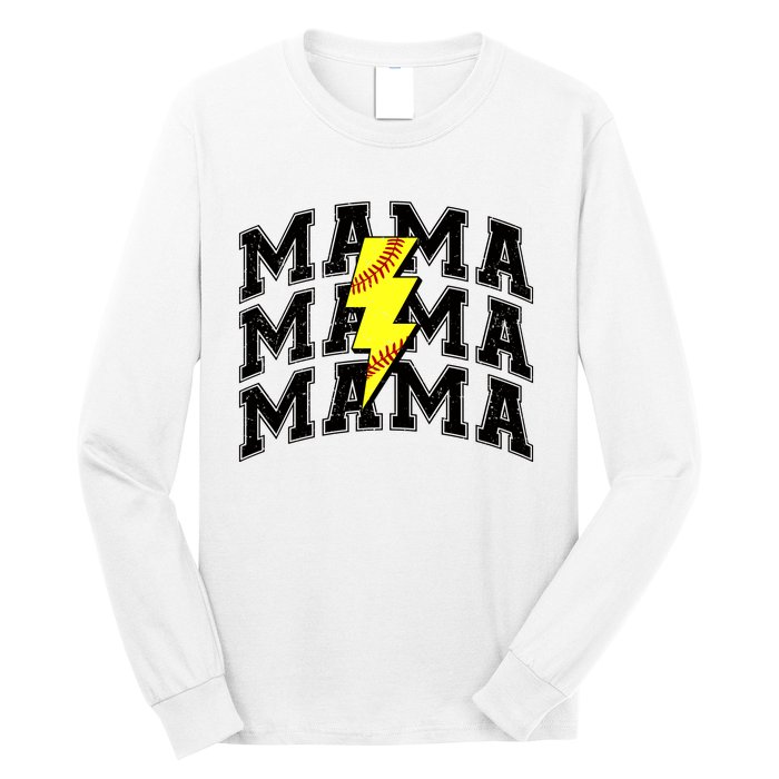 Softball Mama Distressed Lightning Bolt Mom Long Sleeve Shirt