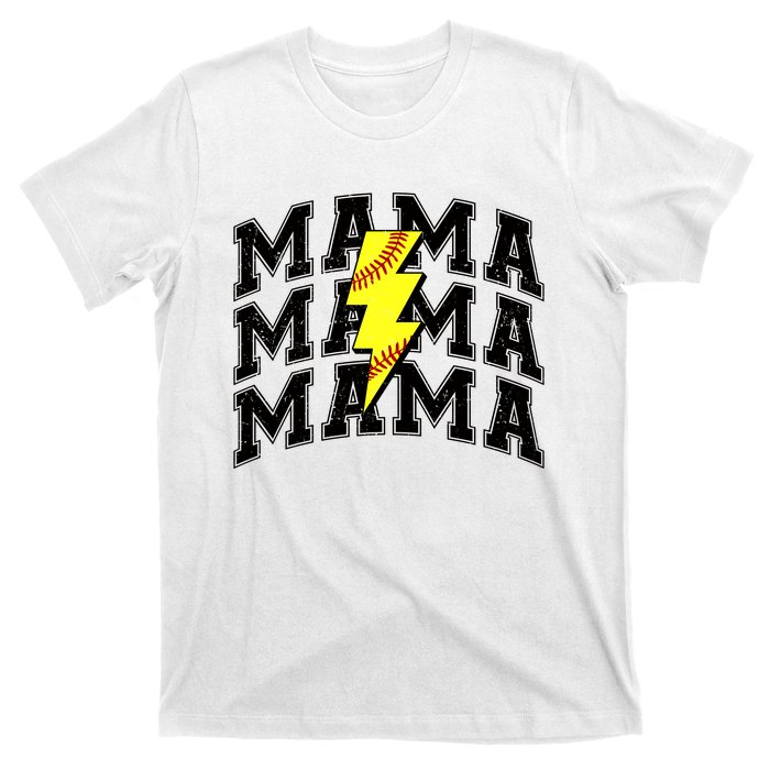 Softball Mama Distressed Lightning Bolt Mom T-Shirt