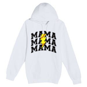 Softball Mama Distressed Lightning Bolt Mom Premium Pullover Hoodie