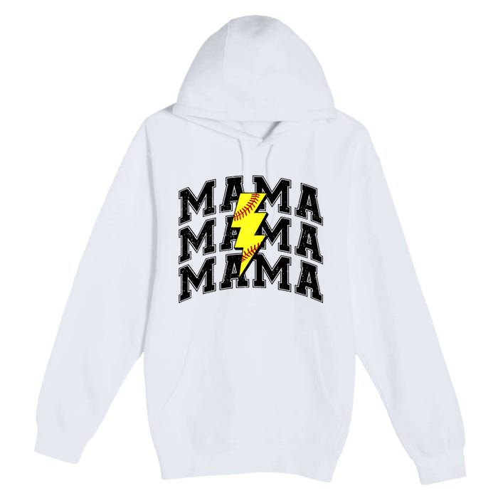 Softball Mama Distressed Lightning Bolt Mom Premium Pullover Hoodie