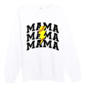 Softball Mama Distressed Lightning Bolt Mom Premium Crewneck Sweatshirt