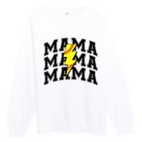 Softball Mama Distressed Lightning Bolt Mom Premium Crewneck Sweatshirt