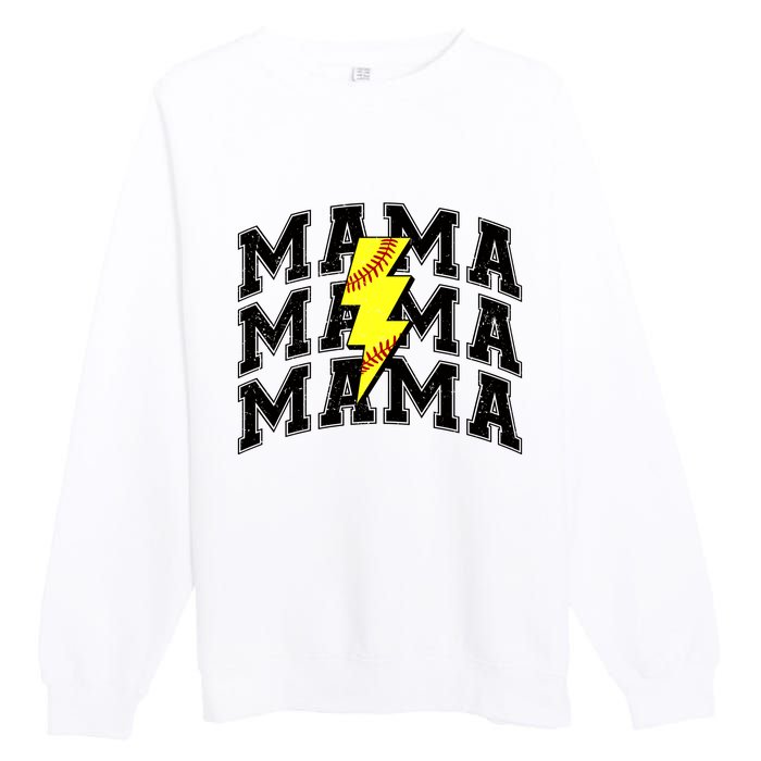 Softball Mama Distressed Lightning Bolt Mom Premium Crewneck Sweatshirt