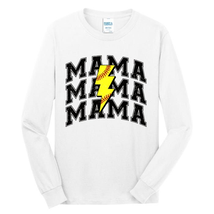 Softball Mama Distressed Lightning Bolt Mom Tall Long Sleeve T-Shirt