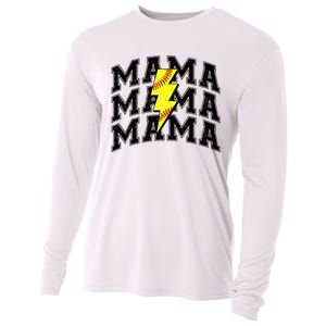 Softball Mama Distressed Lightning Bolt Mom Cooling Performance Long Sleeve Crew