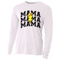 Softball Mama Distressed Lightning Bolt Mom Cooling Performance Long Sleeve Crew