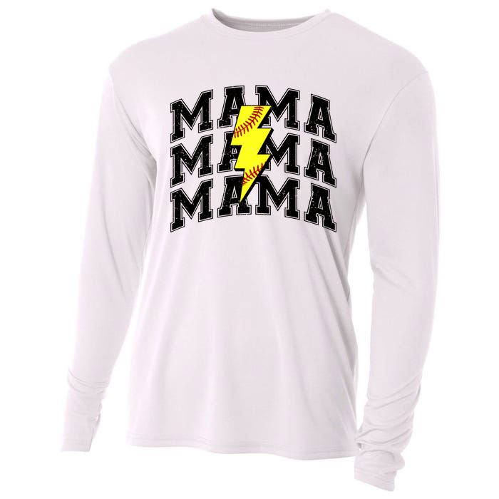 Softball Mama Distressed Lightning Bolt Mom Cooling Performance Long Sleeve Crew