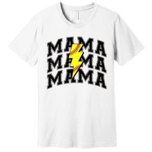 Softball Mama Distressed Lightning Bolt Mom Premium T-Shirt