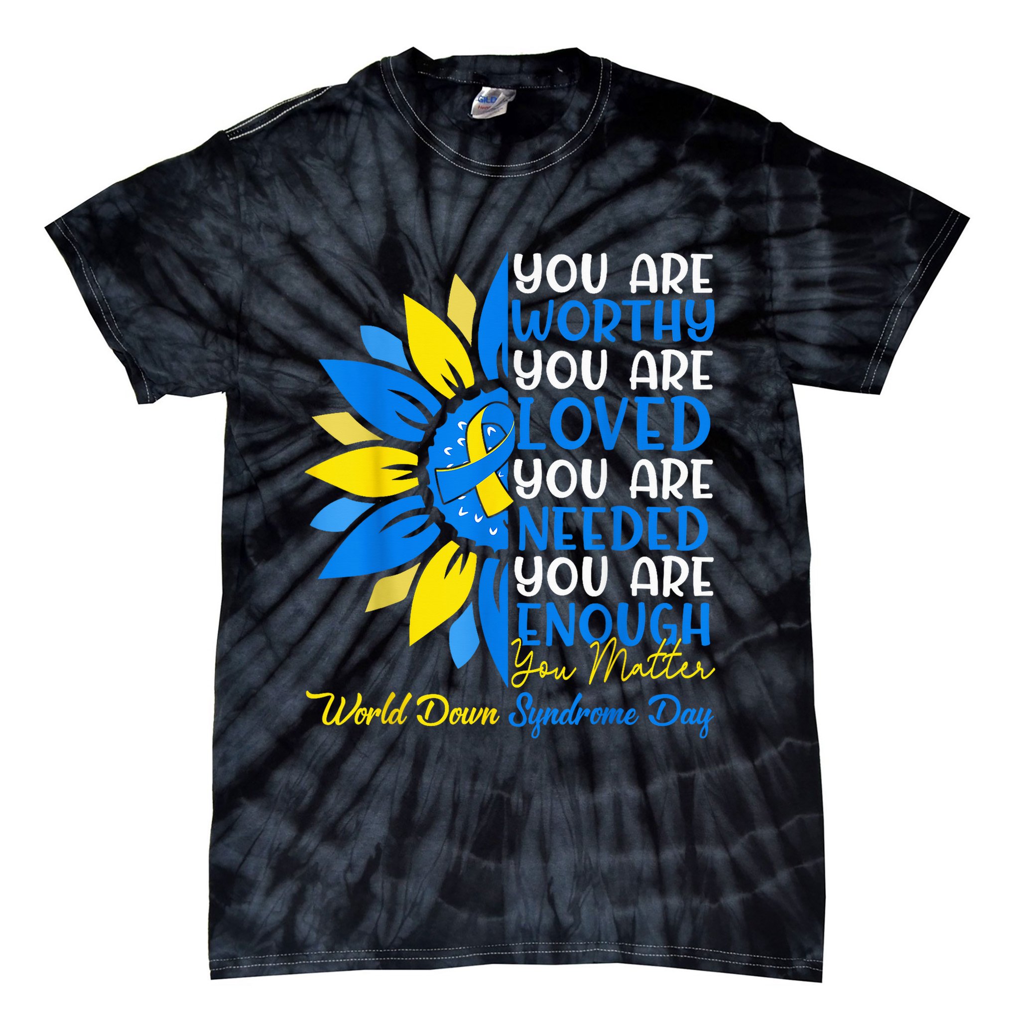 Sunflower Motivational Down Syndrome Awareness Kid Tie-Dye T-Shirt