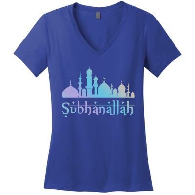 Subhanallah Mosque Design Islamic Ramadan Muslim Cute Gift Women's V-Neck T-Shirt