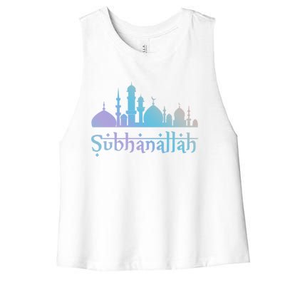 Subhanallah Mosque Design Islamic Ramadan Muslim Cute Gift Women's Racerback Cropped Tank