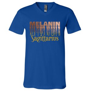 Sagittarius Melanin Dripping Zodiac Sign For Black Gift V-Neck T-Shirt