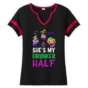 She's My Drunker Half Matching Couple Boyfriend Mardi Gras Ladies Halftime Notch Neck Tee