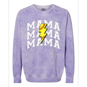 Softball Mama Distressed Lightning Bolt Mom Colorblast Crewneck Sweatshirt