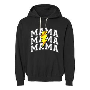 Softball Mama Distressed Lightning Bolt Mom Garment-Dyed Fleece Hoodie