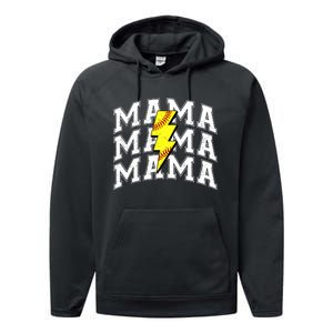 Softball Mama Distressed Lightning Bolt Mom Performance Fleece Hoodie