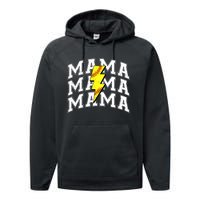 Softball Mama Distressed Lightning Bolt Mom Performance Fleece Hoodie