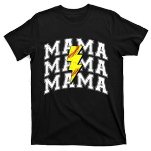 Softball Mama Distressed Lightning Bolt Mom T-Shirt