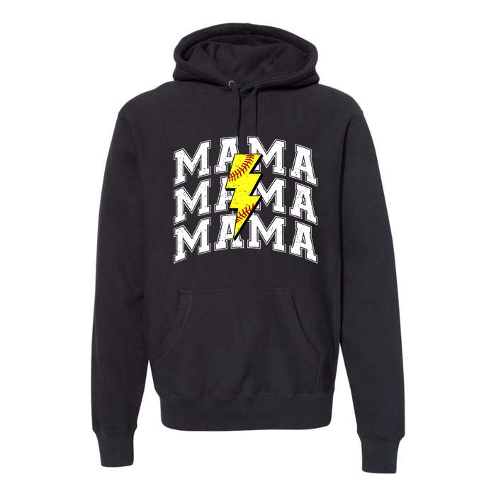 Softball Mama Distressed Lightning Bolt Mom Premium Hoodie