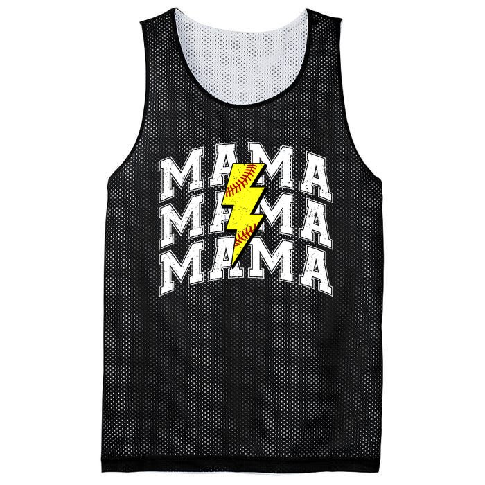 Softball Mama Distressed Lightning Bolt Mom Mesh Reversible Basketball Jersey Tank