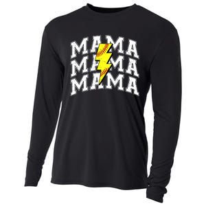 Softball Mama Distressed Lightning Bolt Mom Cooling Performance Long Sleeve Crew