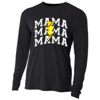 Softball Mama Distressed Lightning Bolt Mom Cooling Performance Long Sleeve Crew