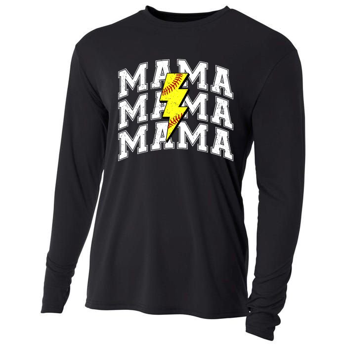 Softball Mama Distressed Lightning Bolt Mom Cooling Performance Long Sleeve Crew