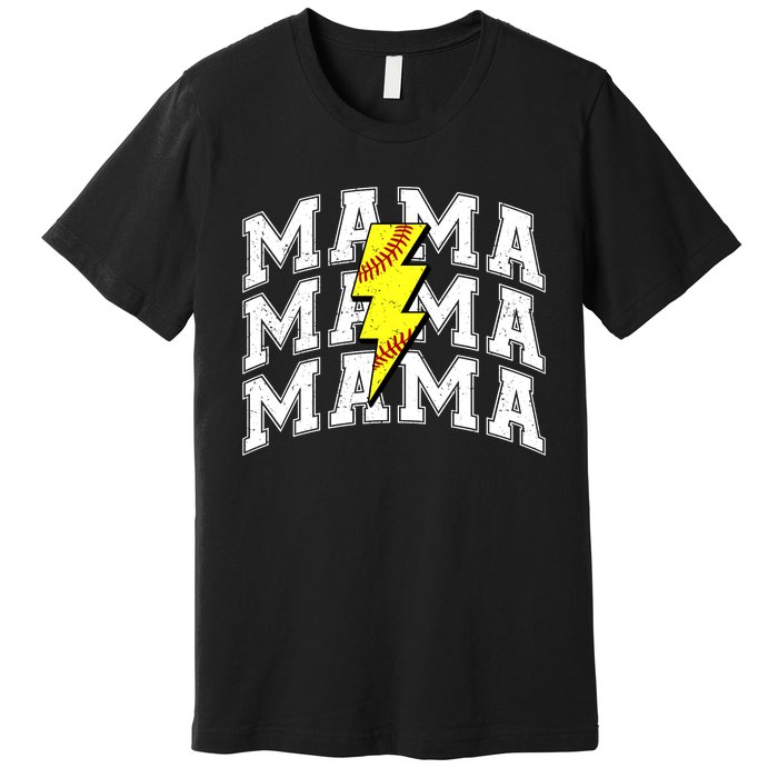 Softball Mama Distressed Lightning Bolt Mom Premium T-Shirt