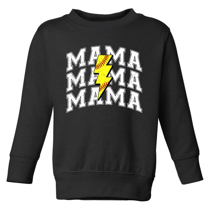 Softball Mama Distressed Lightning Bolt Mom Toddler Sweatshirt