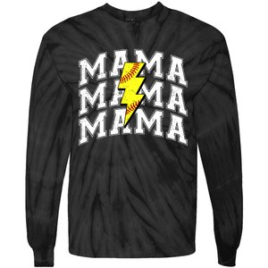 Softball Mama Distressed Lightning Bolt Mom Tie-Dye Long Sleeve Shirt