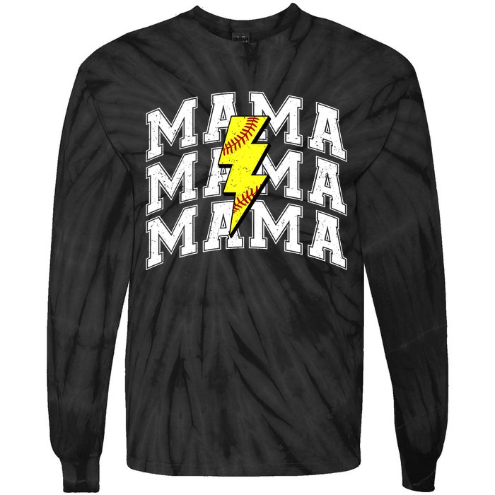 Softball Mama Distressed Lightning Bolt Mom Tie-Dye Long Sleeve Shirt