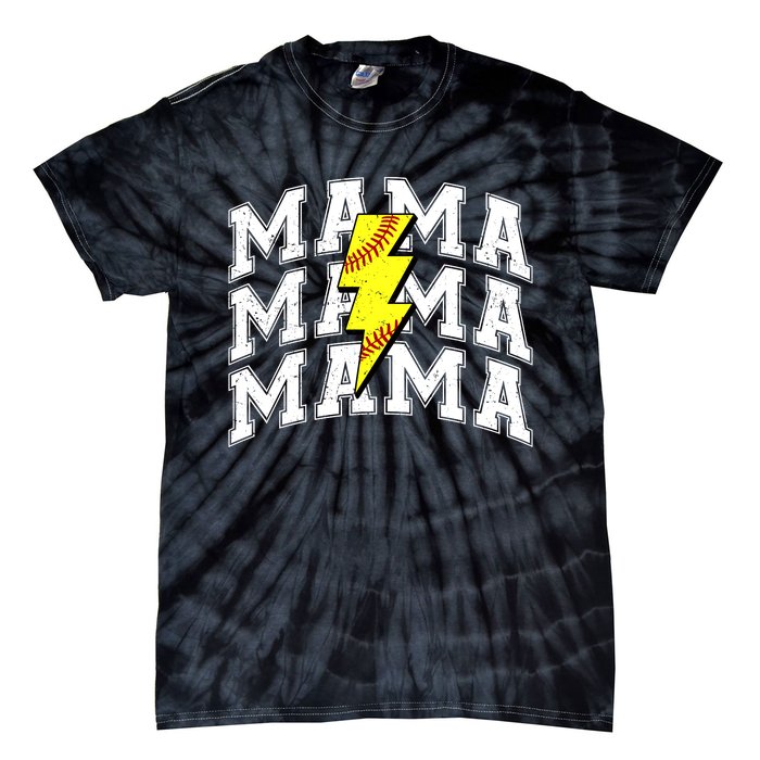 Softball Mama Distressed Lightning Bolt Mom Tie-Dye T-Shirt