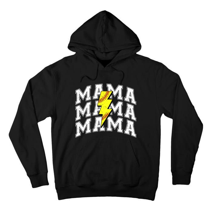 Softball Mama Distressed Lightning Bolt Mom Tall Hoodie