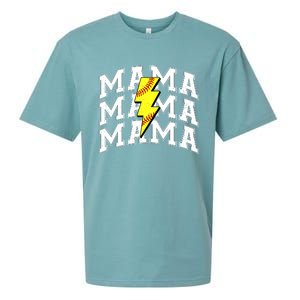 Softball Mama Distressed Lightning Bolt Mom Sueded Cloud Jersey T-Shirt