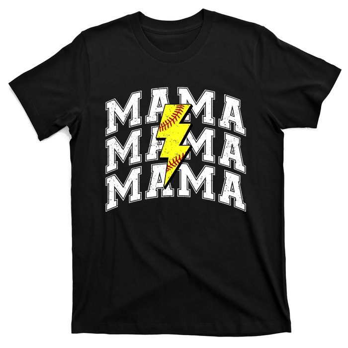 softball Mama Distressed Lightning Bolt Mom T-Shirt