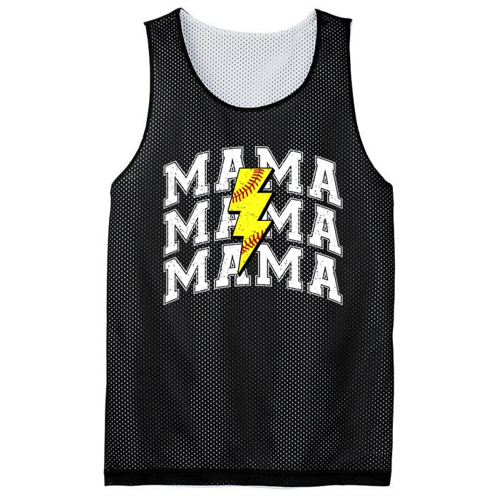 softball Mama Distressed Lightning Bolt Mom Mesh Reversible Basketball Jersey Tank