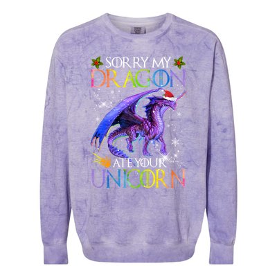 Sorry My Dragon Ate Your Unicorn Christmas Dragon Xmas Gift Colorblast Crewneck Sweatshirt