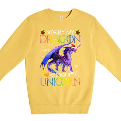 Sorry My Dragon Ate Your Unicorn Christmas Dragon Xmas Gift Premium Crewneck Sweatshirt