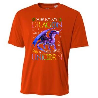 Sorry My Dragon Ate Your Unicorn Christmas Dragon Xmas Gift Cooling Performance Crew T-Shirt