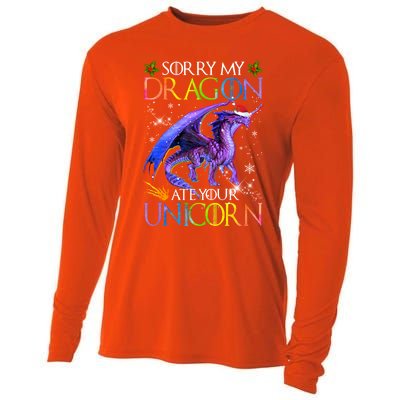 Sorry My Dragon Ate Your Unicorn Christmas Dragon Xmas Gift Cooling Performance Long Sleeve Crew