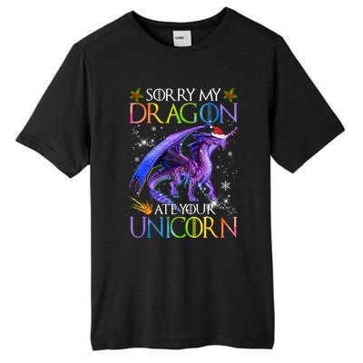 Sorry My Dragon Ate Your Unicorn Christmas Dragon Xmas Gift Tall Fusion ChromaSoft Performance T-Shirt