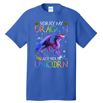 Sorry My Dragon Ate Your Unicorn Christmas Dragon Xmas Gift Tall T-Shirt